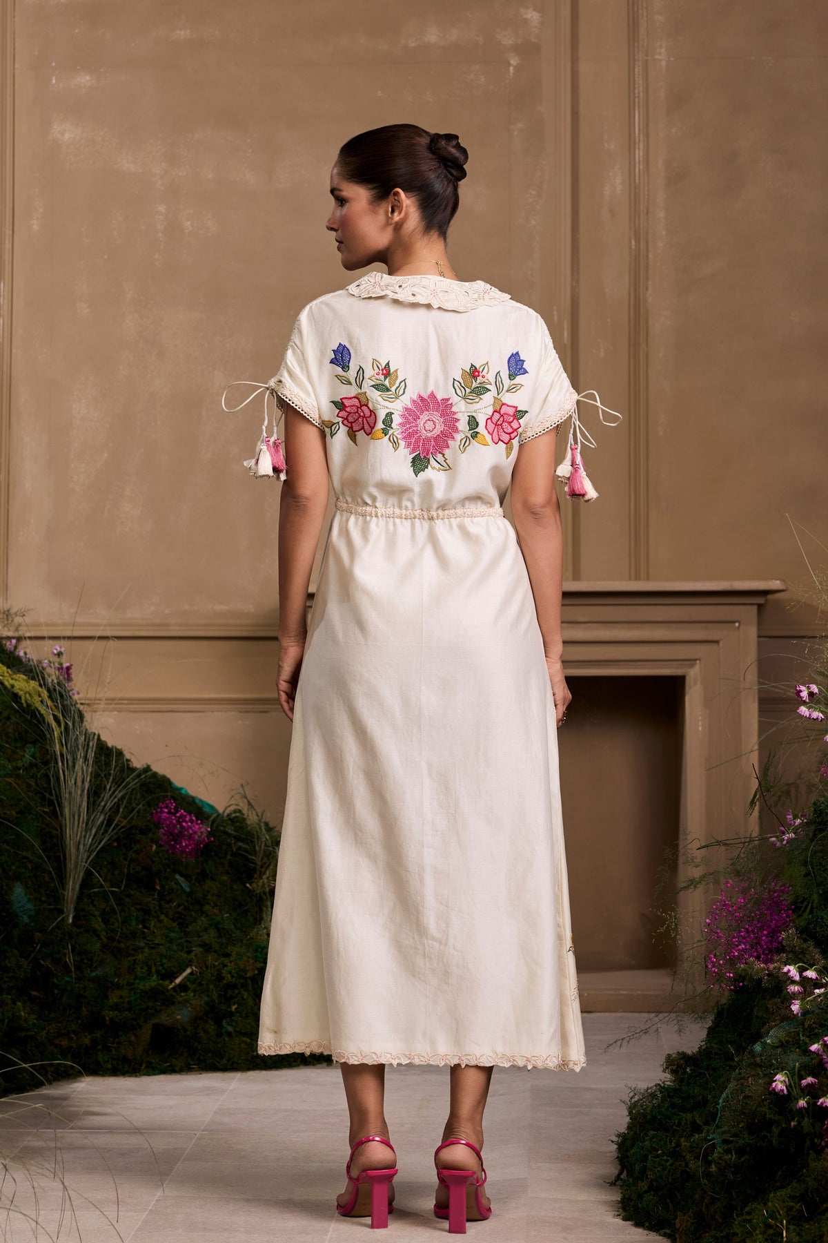 Ivory Threadwork Floral Shirt Dress