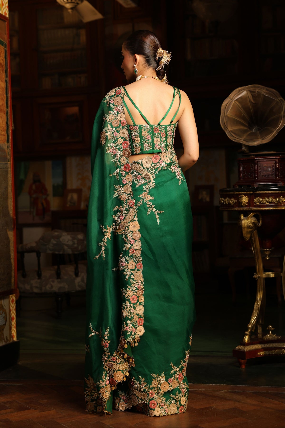 Ahista Green Cutwork Saree Set