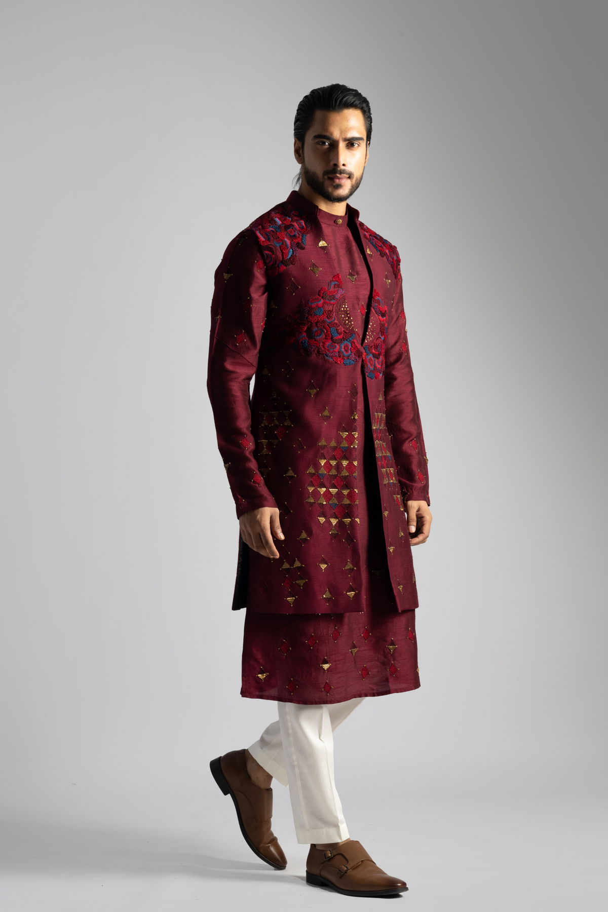 Deep Red Long Kurta Set