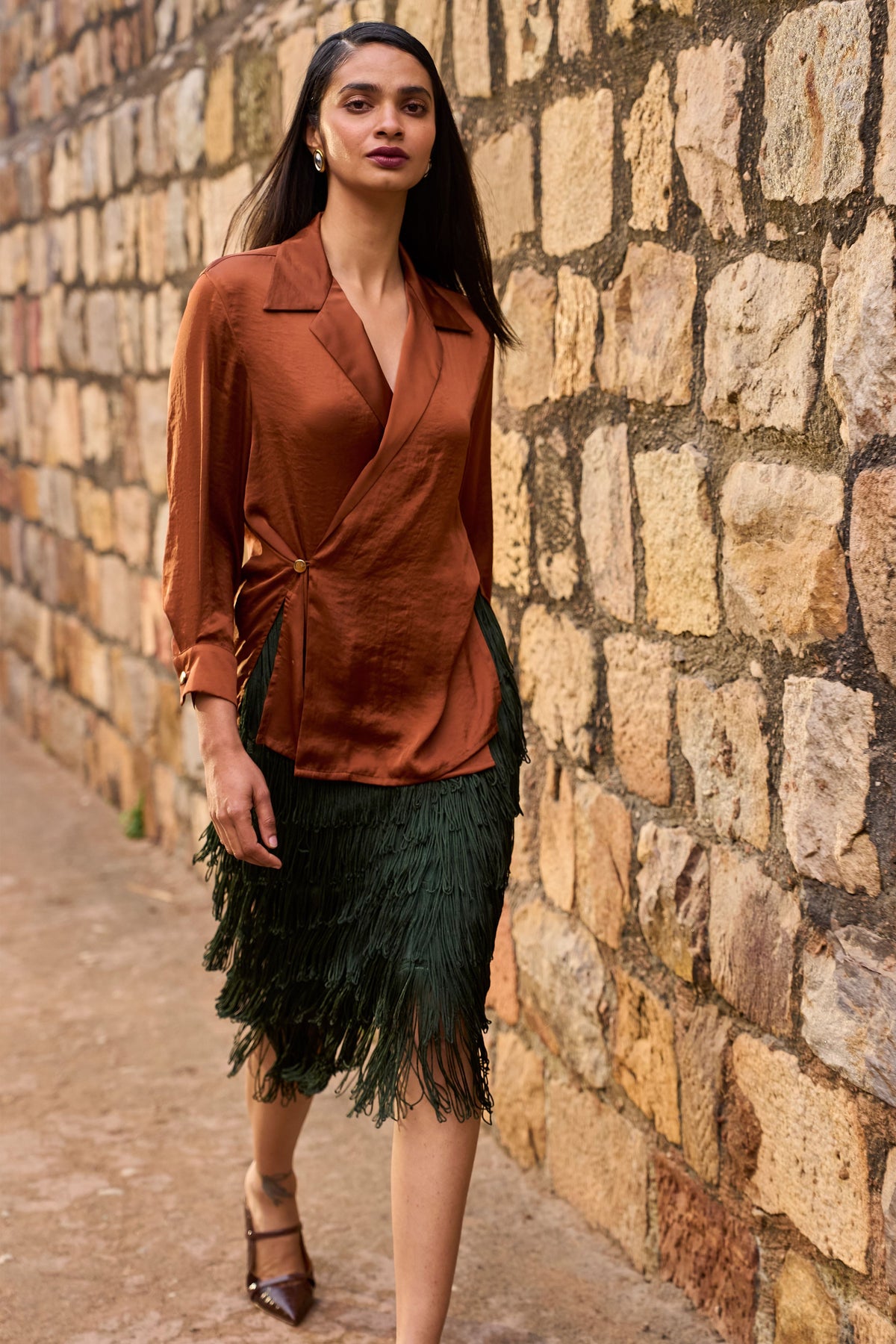 Umber Side Tie Blazer Shirt