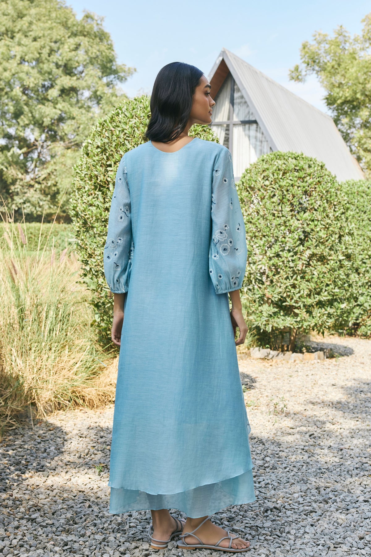 Sky Floral Embroidered Dress