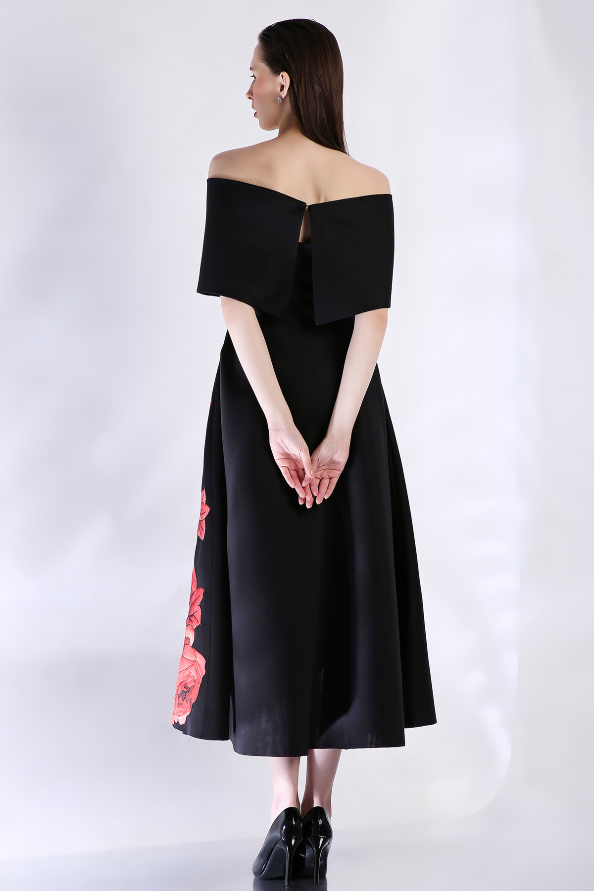 Black Strapless Embroidered Dress