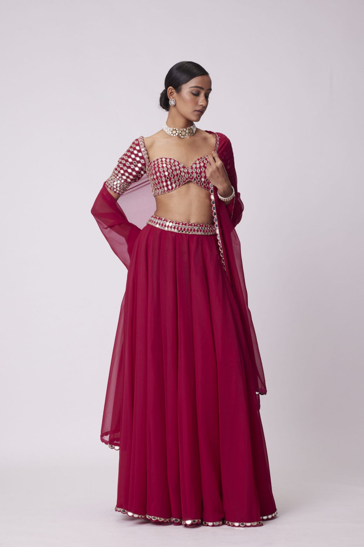 Crimson Red Lehenga Pants Set