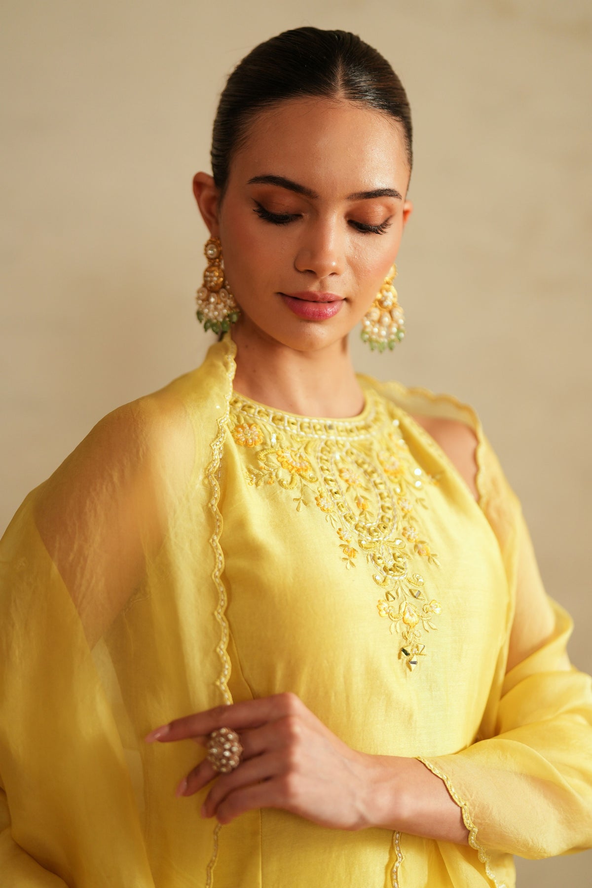 Yellow Princess Cut Top Sharara Set