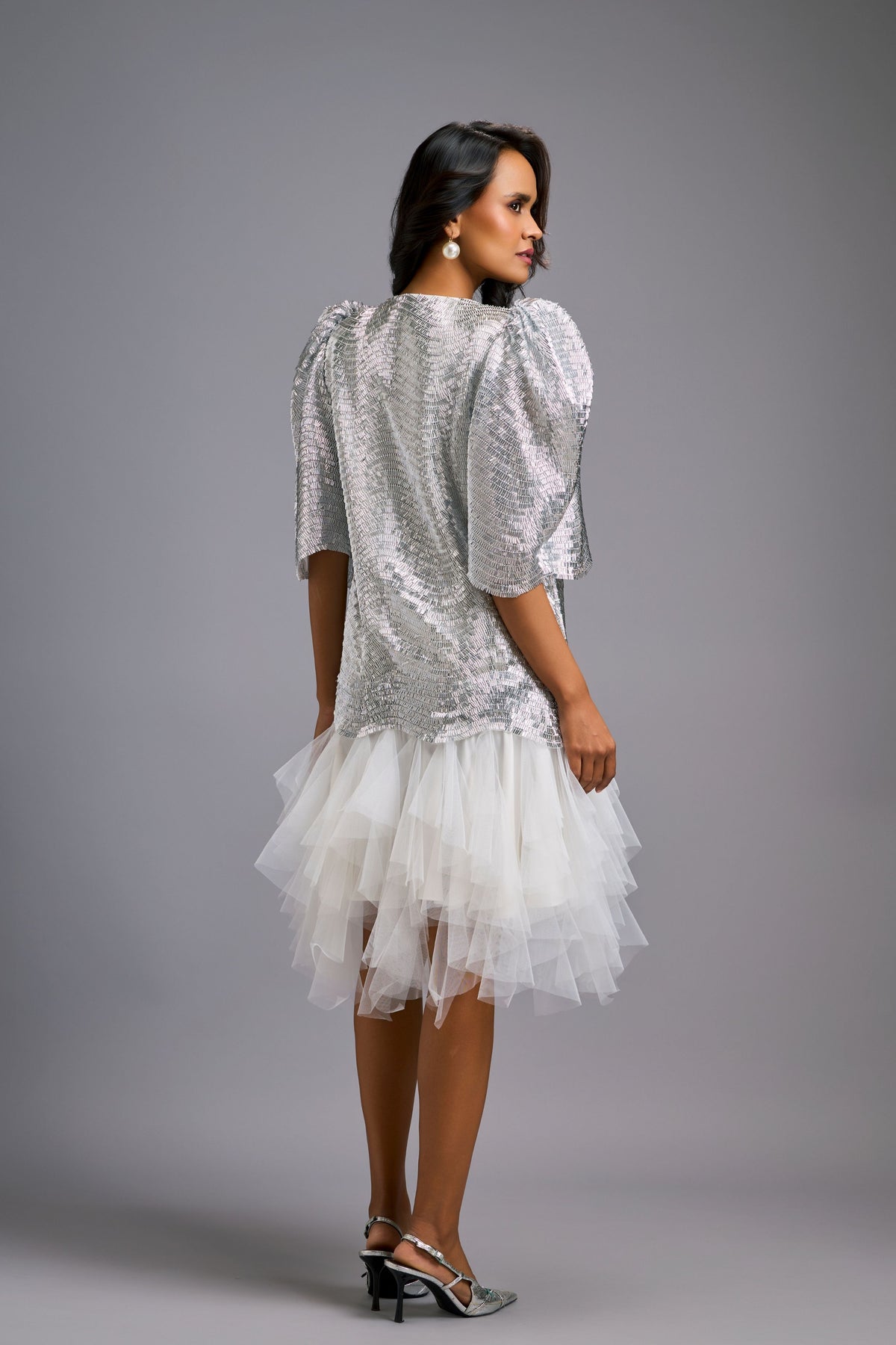 Shimmer Textured Silver Body Dress