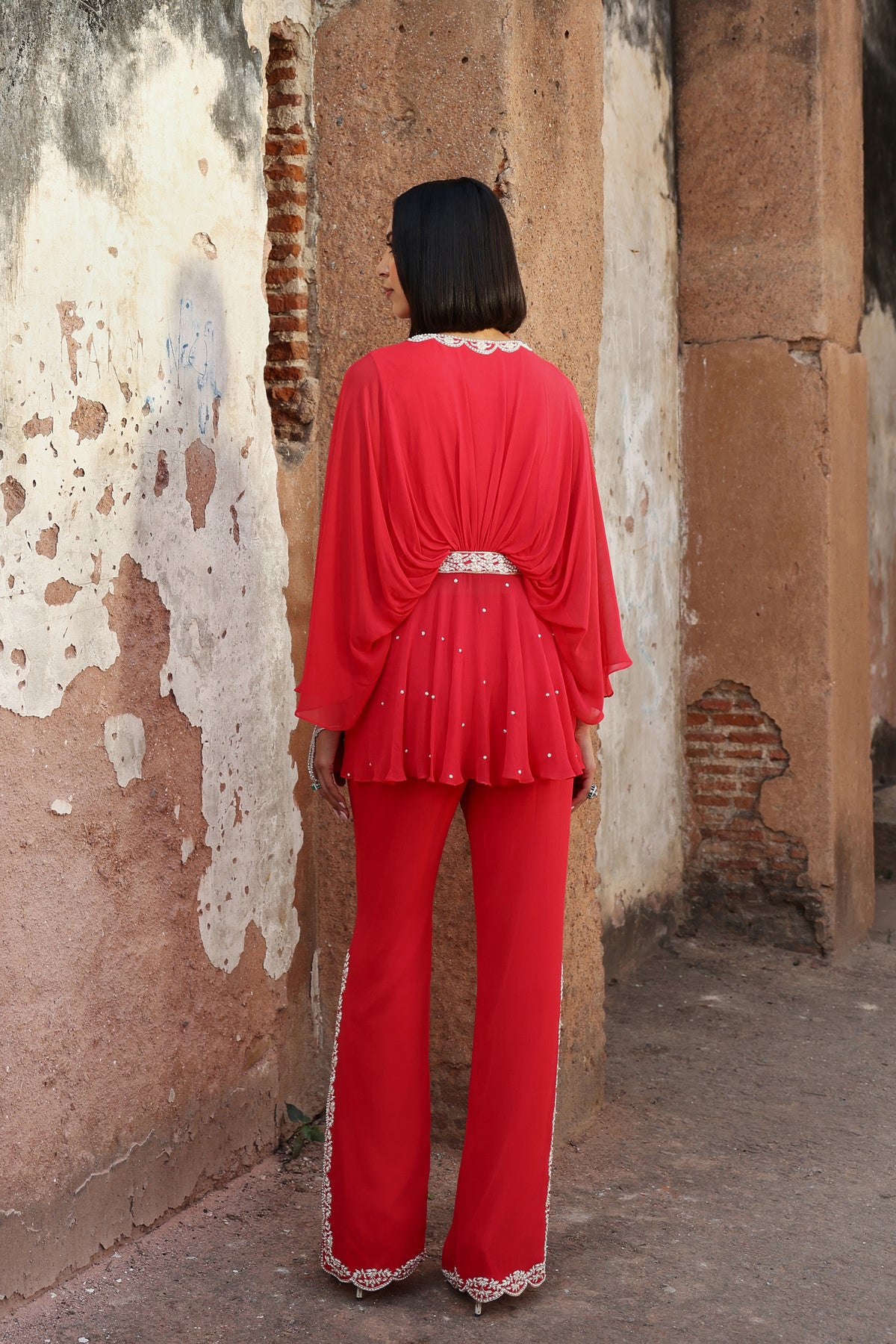 Aditi Co-ordinated Set in Coral Pink