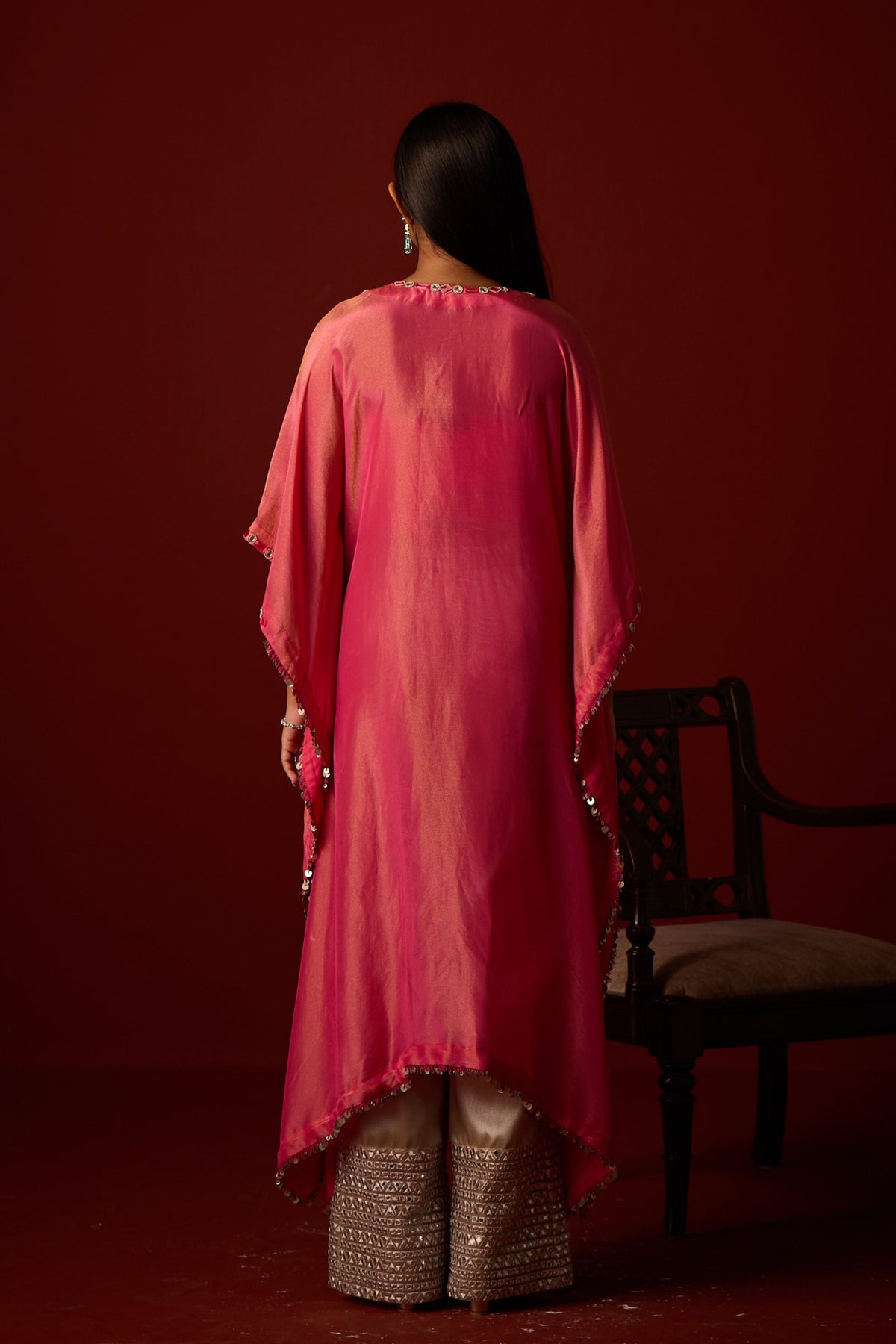 Rani Pink Mirror Work Kaftan Set