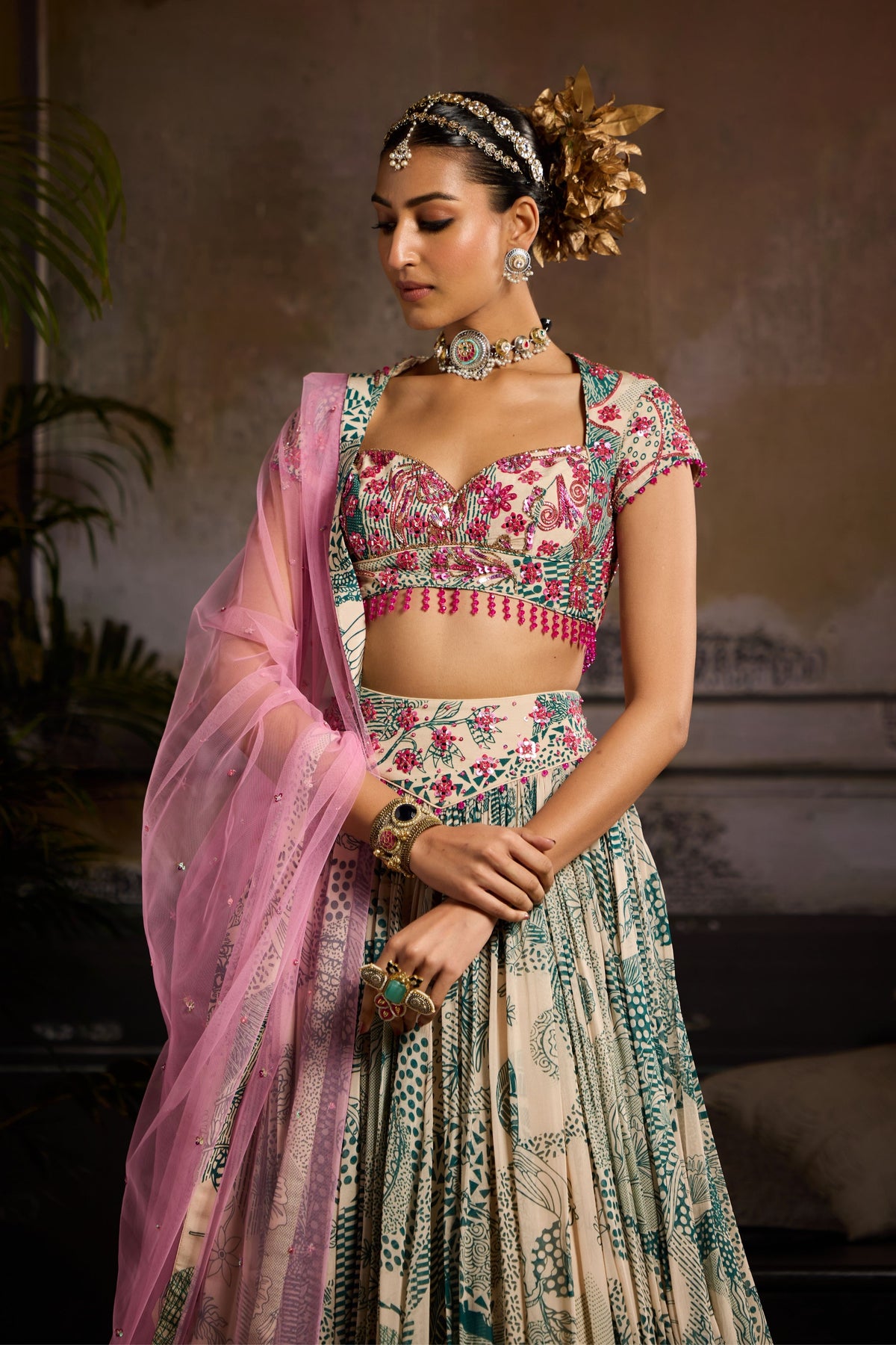 Abstract Jaal Print Lehenga Set