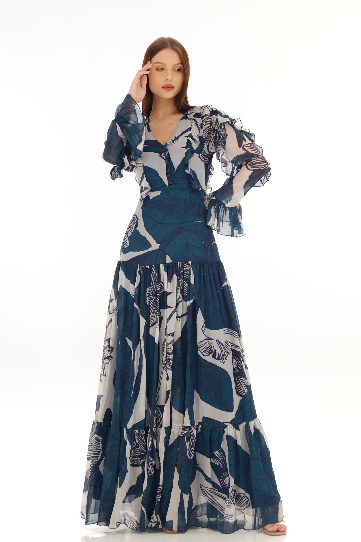 Blue and White Wrap Dress