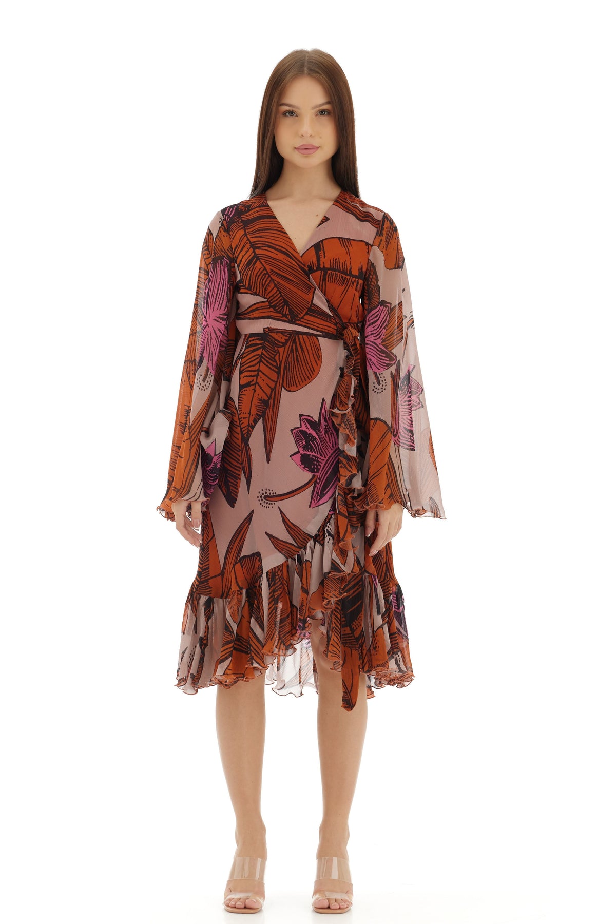 Orange and Beige Wrap Dress