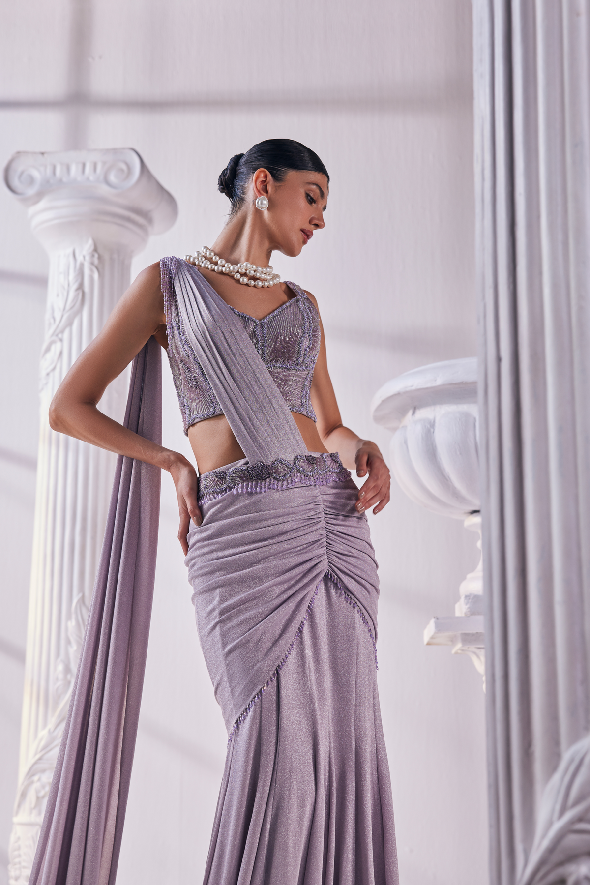 Lilac Draped Saree Set