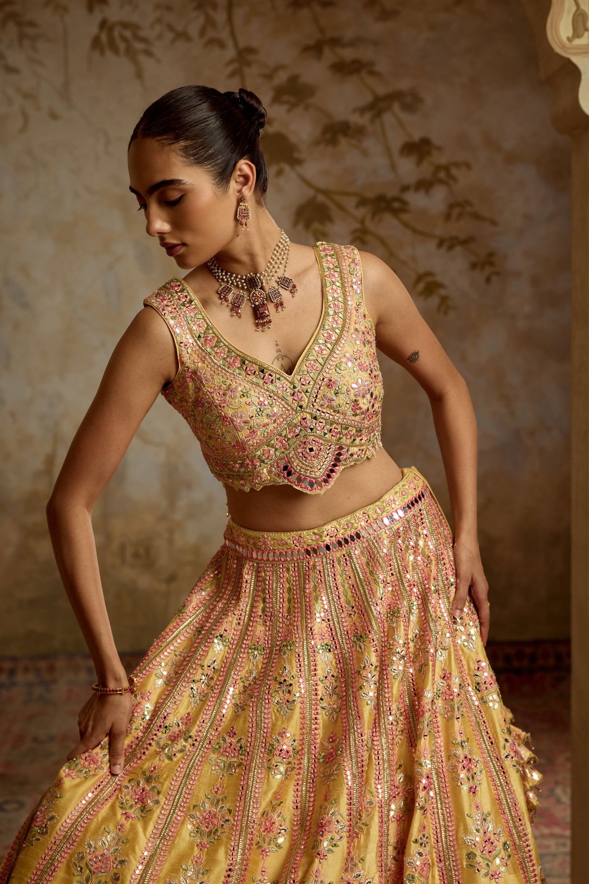 Yellow Mirror Lehenga Set