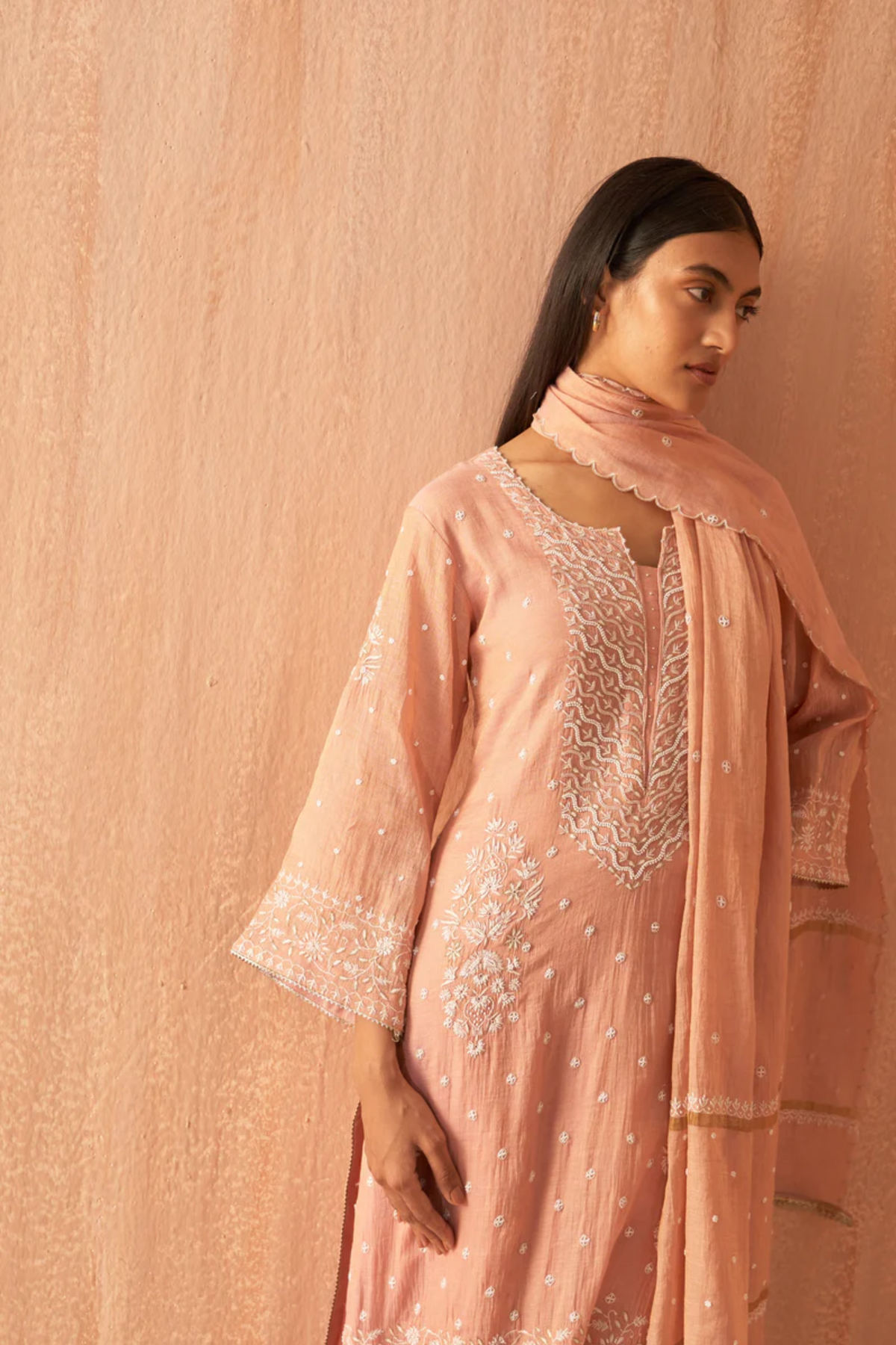 Pink Tissue Pearl Kurta Set