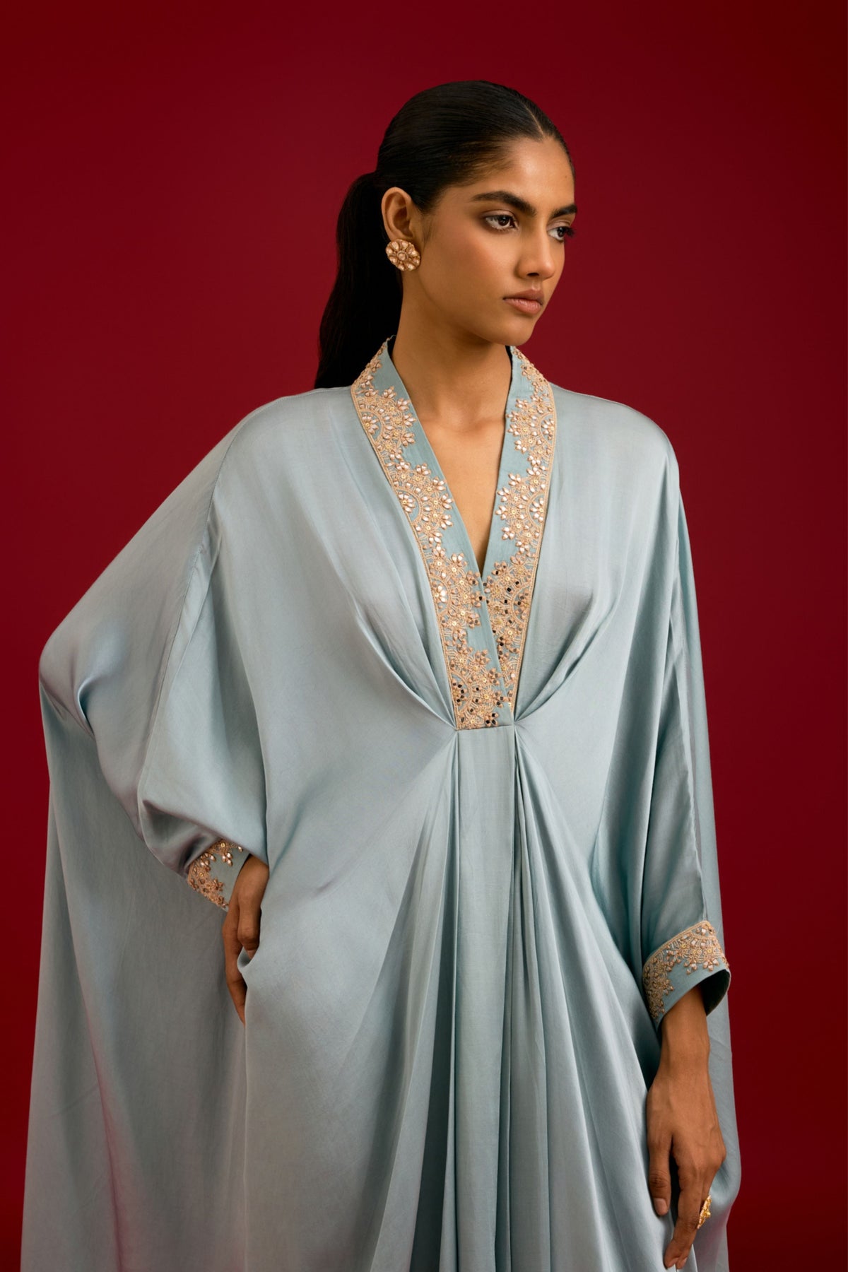 Slate Blue Embroidered Kaftan Set