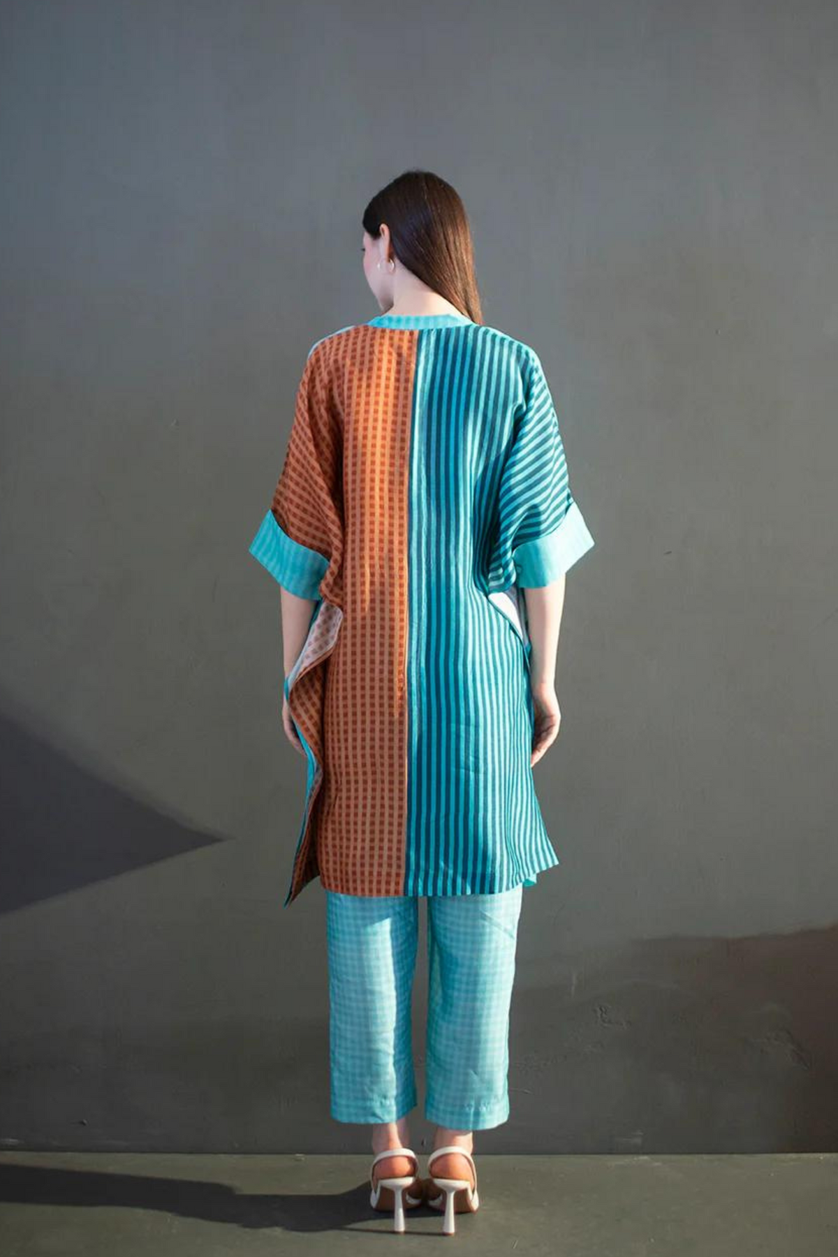 Floral Print Dupion Silk In Blue Tunics Set