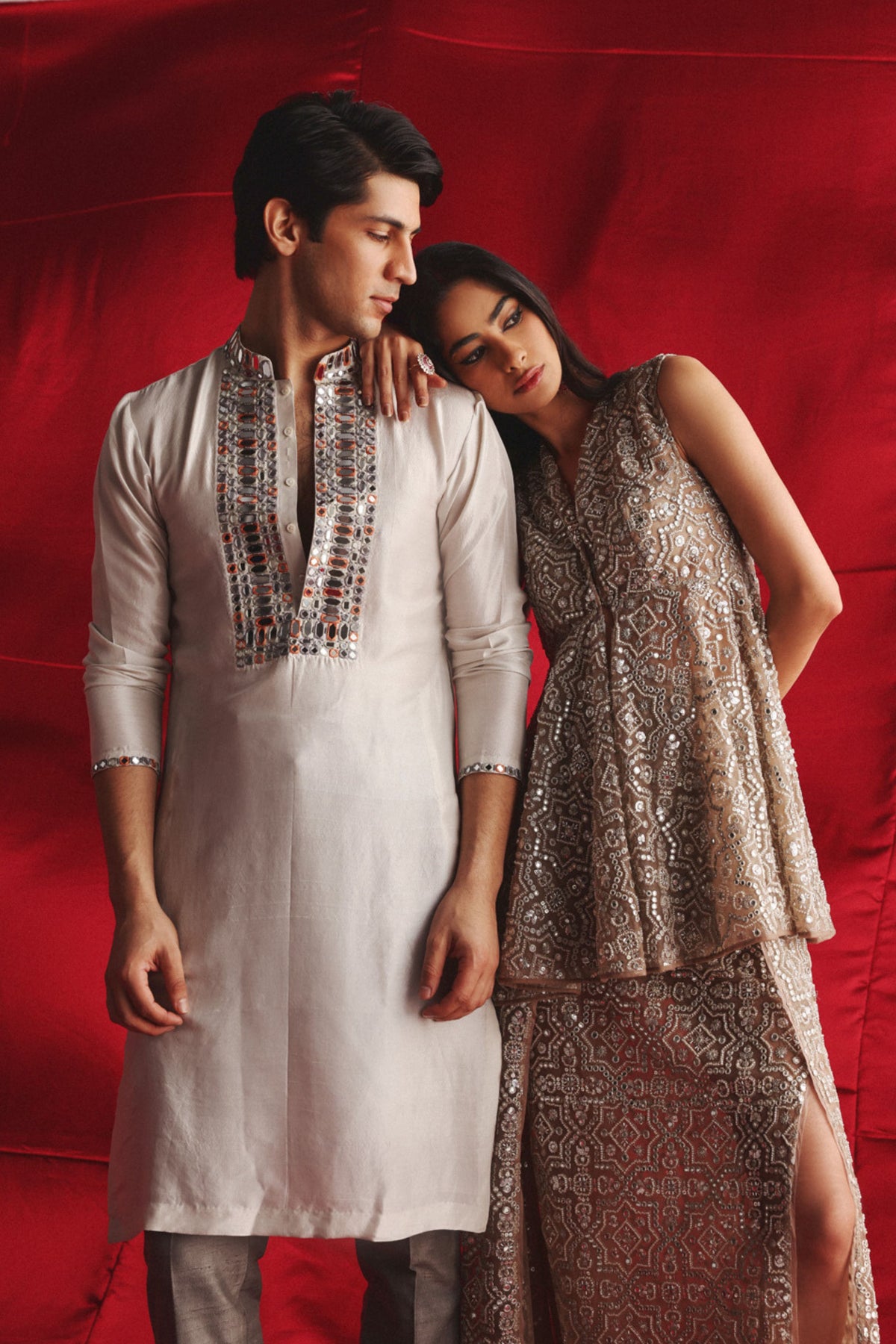 Silver Kurta Set With Mirrorwork