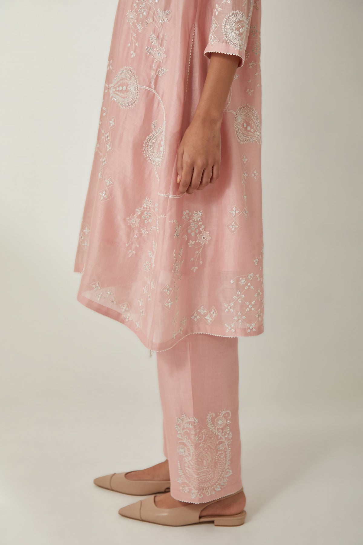 Pink Thread Embroidery Short Kurta
