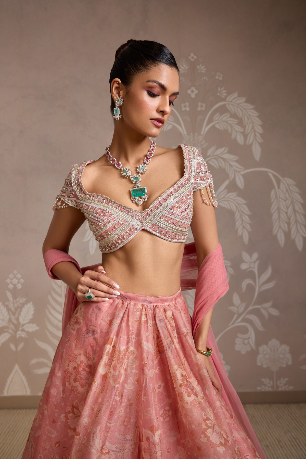 Coral Print Lehenga Set
