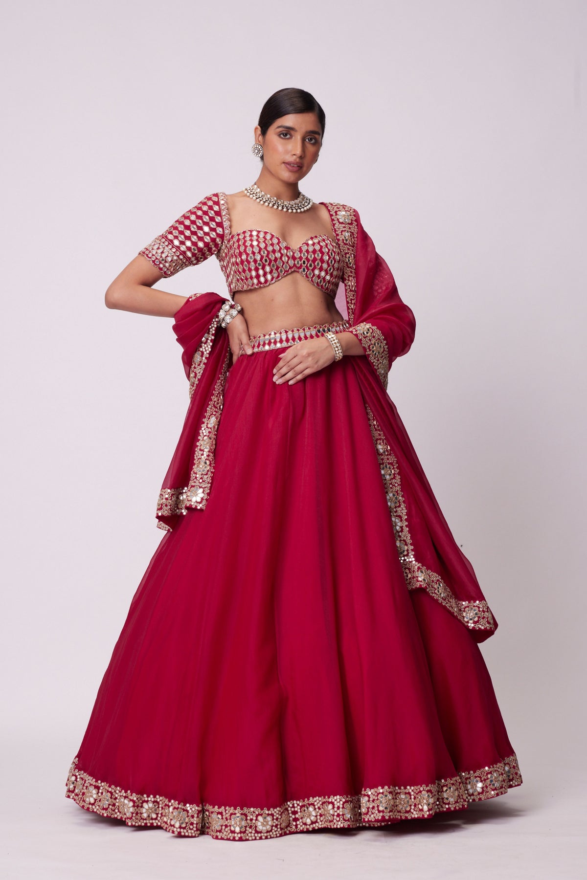 Crimson Red Mirror Lehenga Set