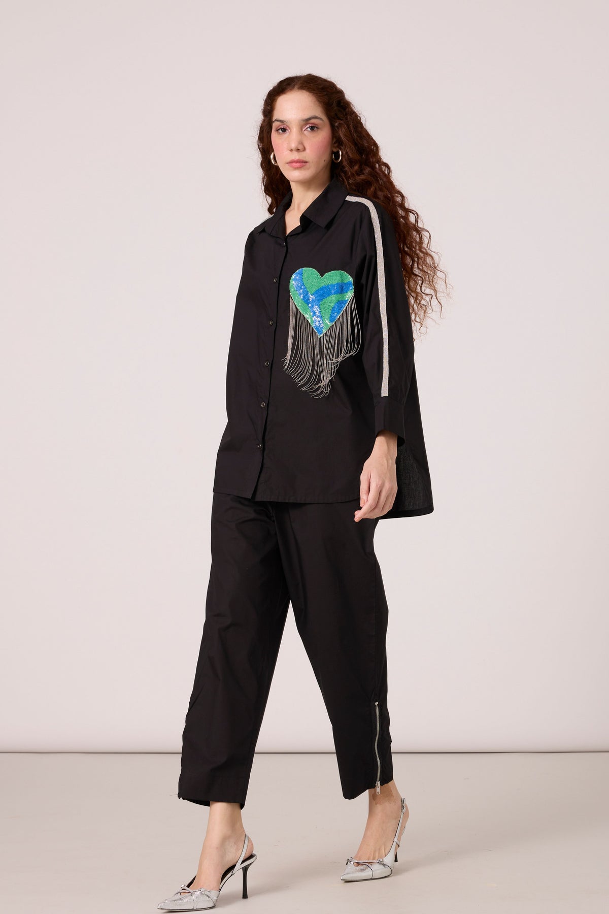 Emille Applique Black Shirt