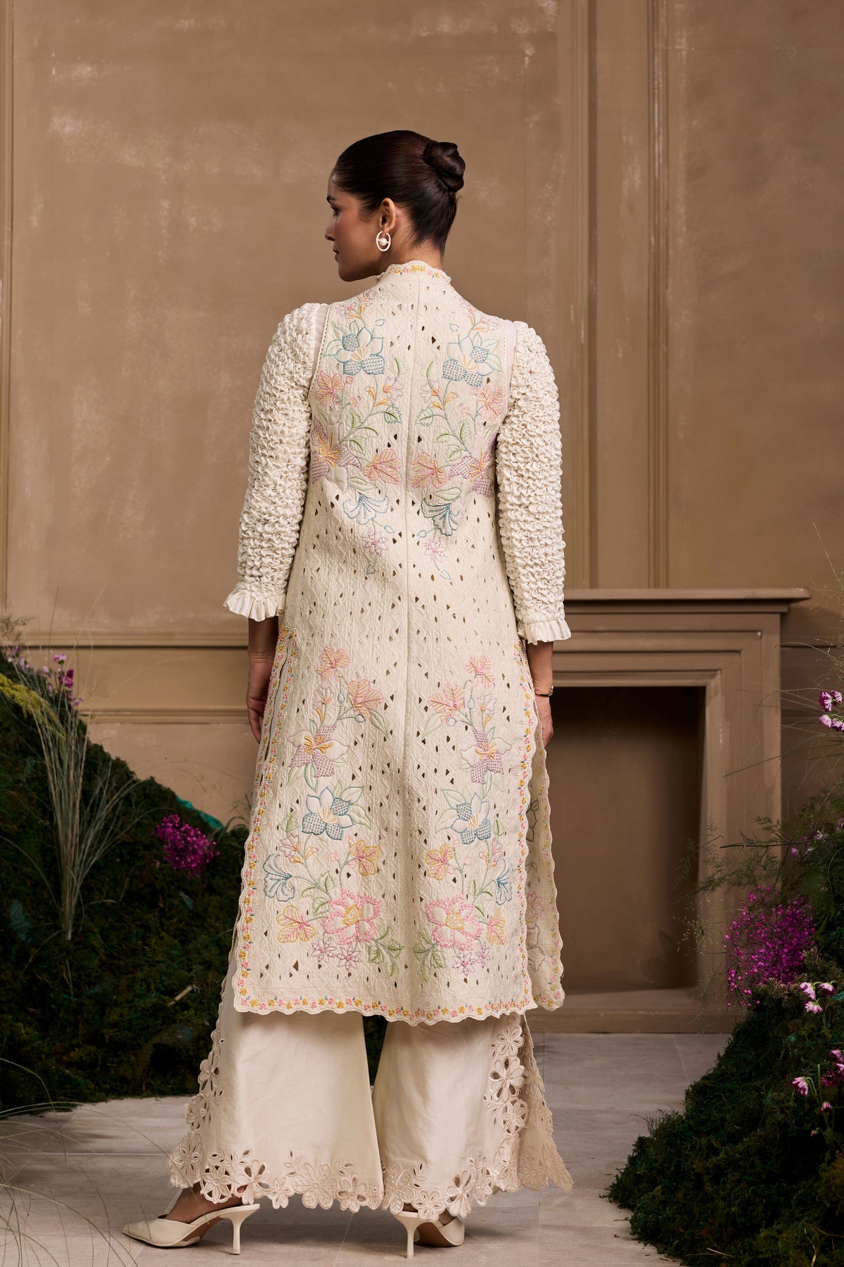 Ivory Pastel Floral Long Jacket