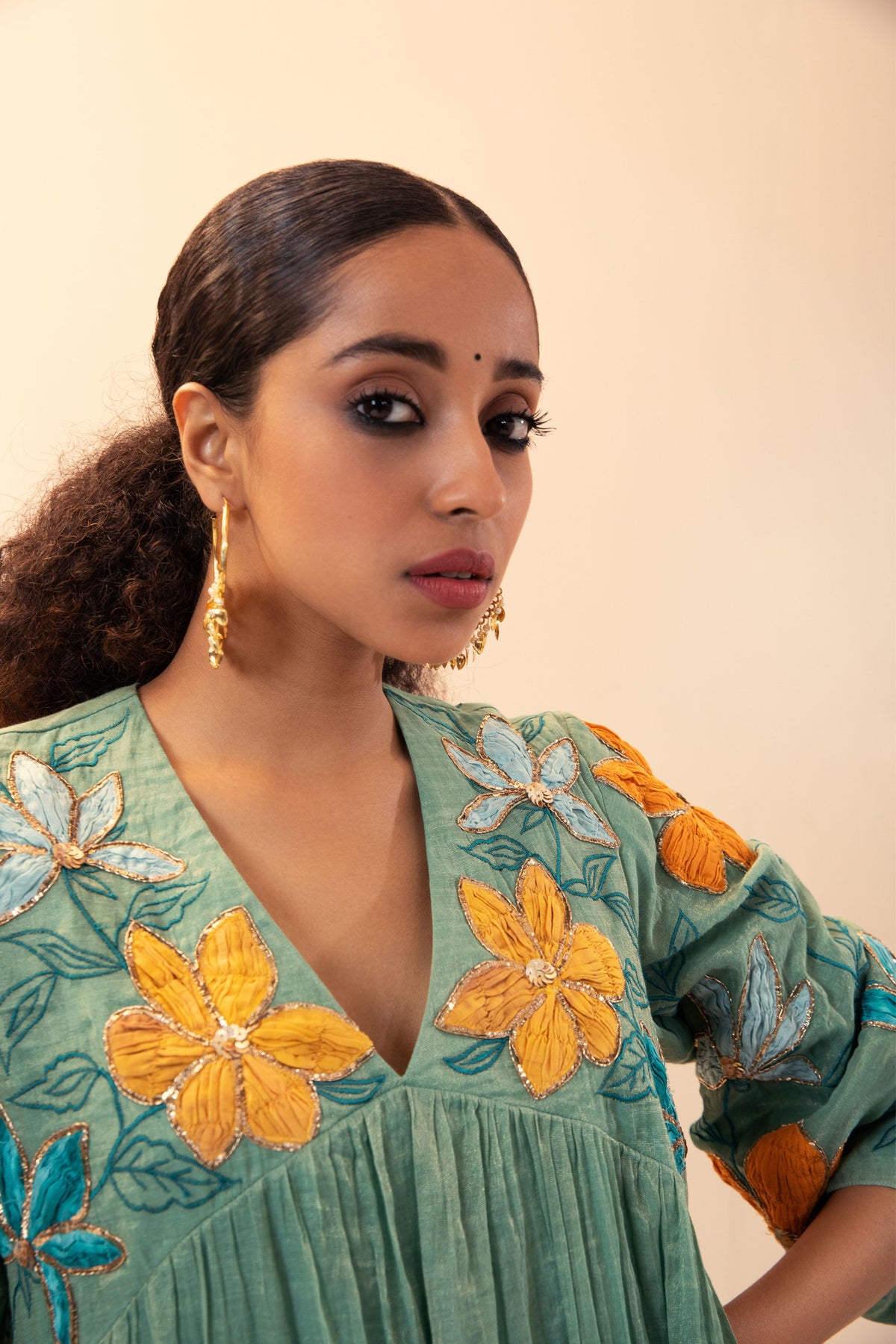 Teal Chanderi Tissue Tunic