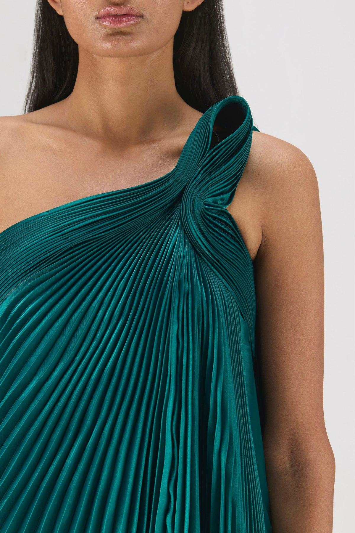 Emerald Fluid Pleated Gown