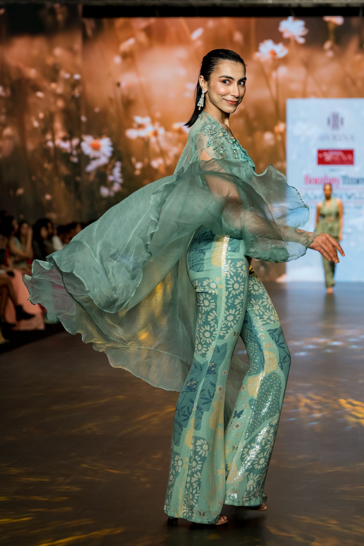 Mint Green Embroidered Cape Set