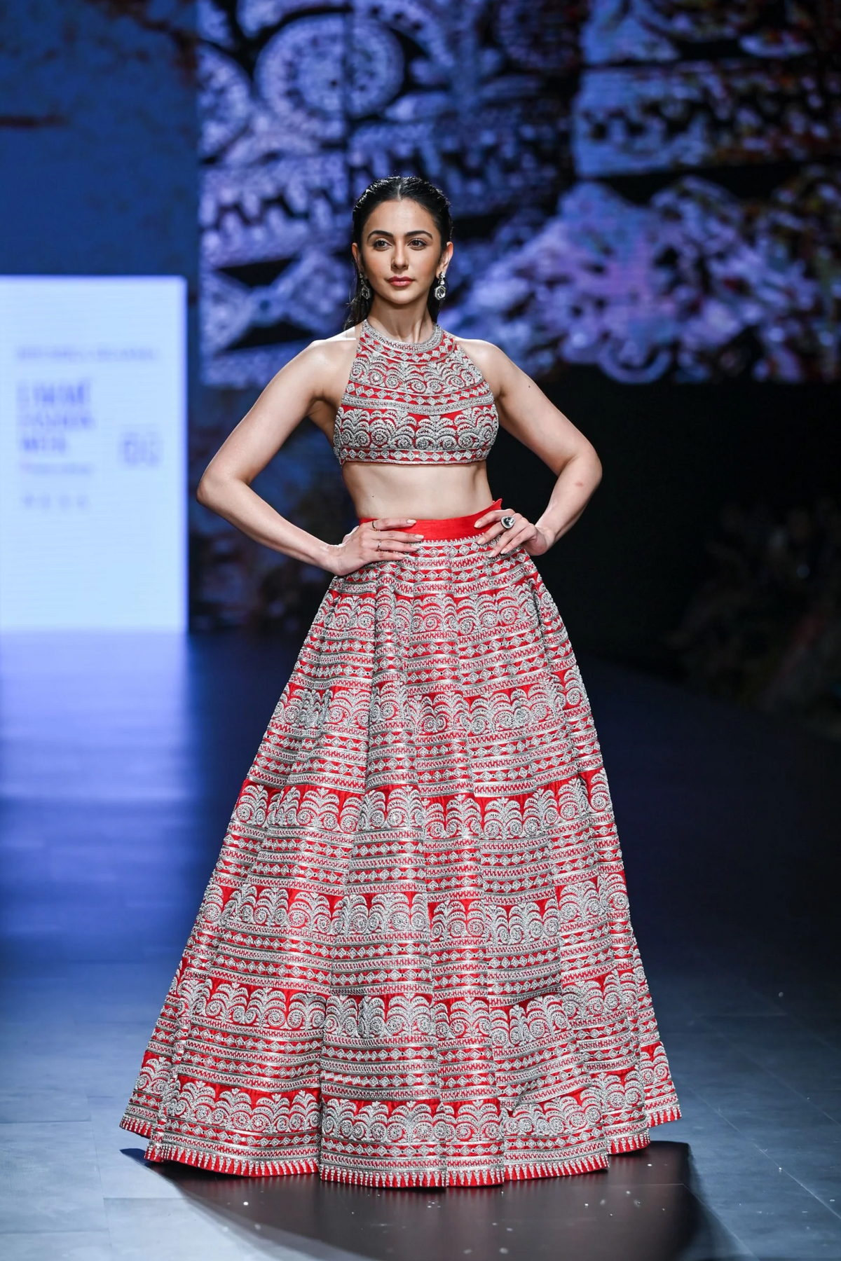 Red Geometric Heavy Lehanga Set