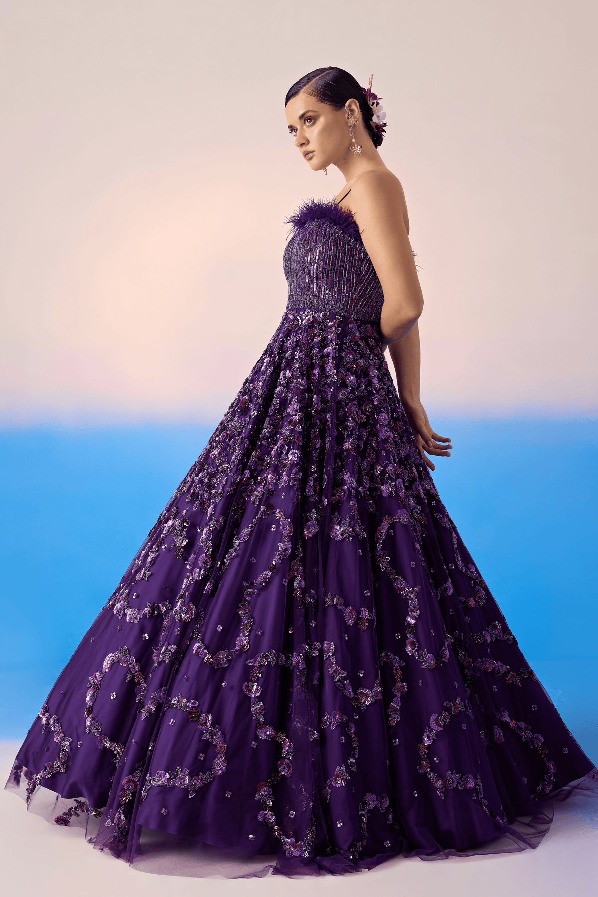 Midnight Purple Embroidered Gown