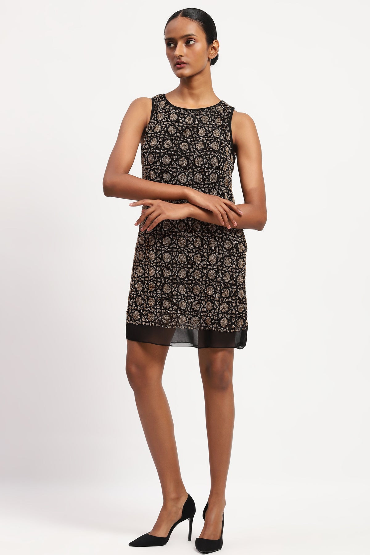 Embellished Wicker Pattern Dress