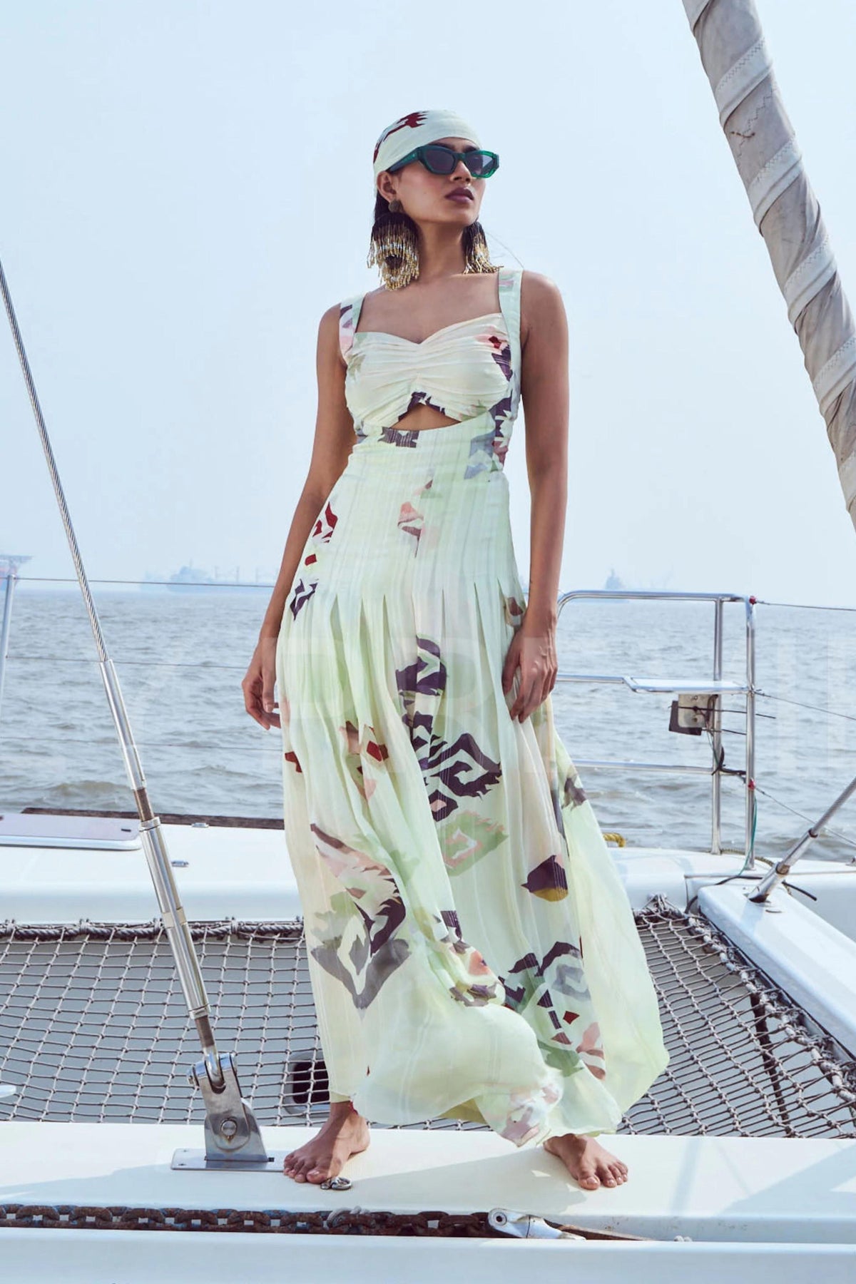 Centre Key Hole Printed Panel Maxi Dress