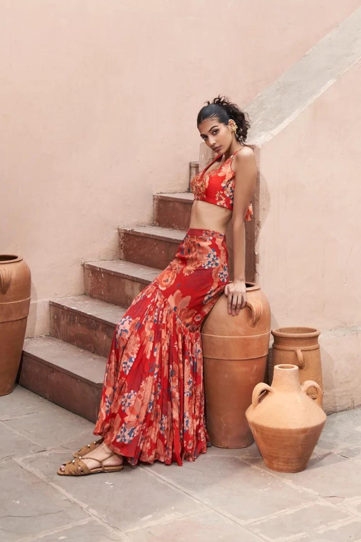 Red Moroccan Fish Lehenga Set