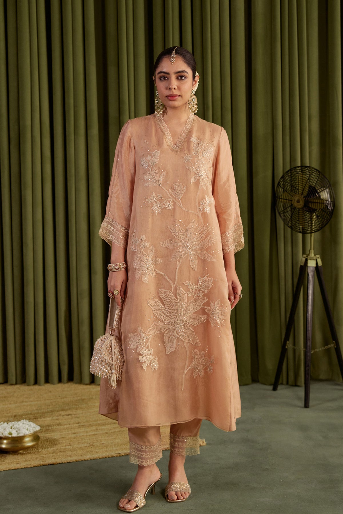 Golden Beige Embroidery Kurta Set