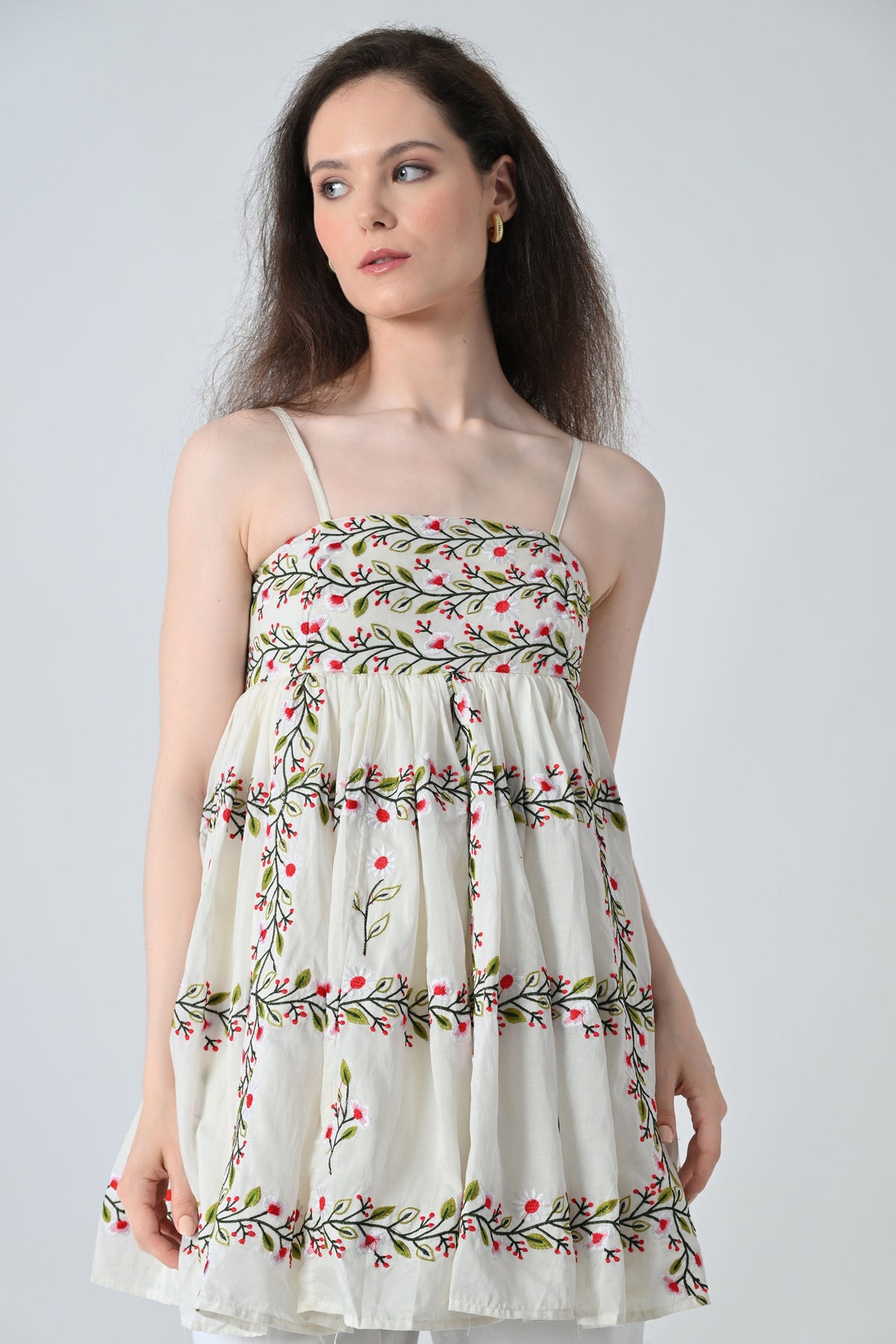 Ivory Vine Embroidered Tiered Top