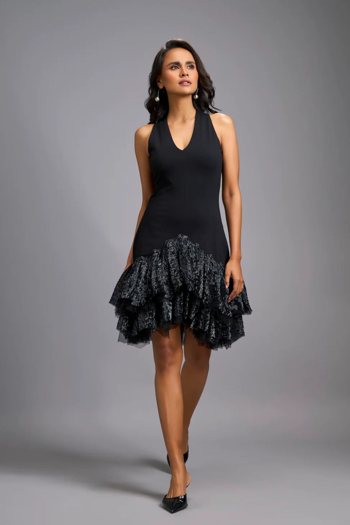 Halter Neck Black Cocktail Dress