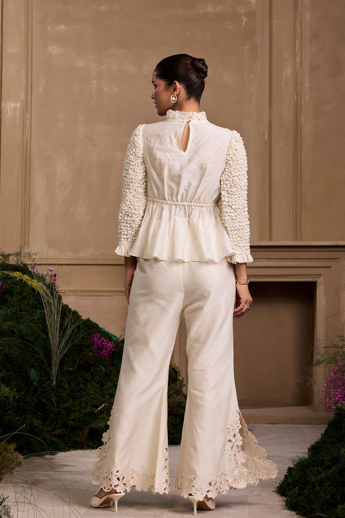 Ivory Floral Bell Bottom Pant