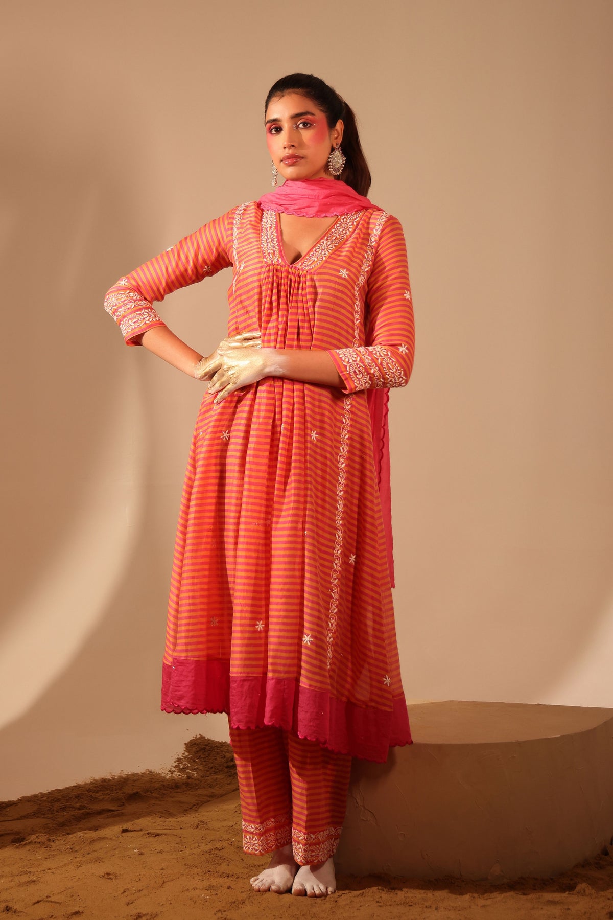 Pink Chanderi Kurta Set