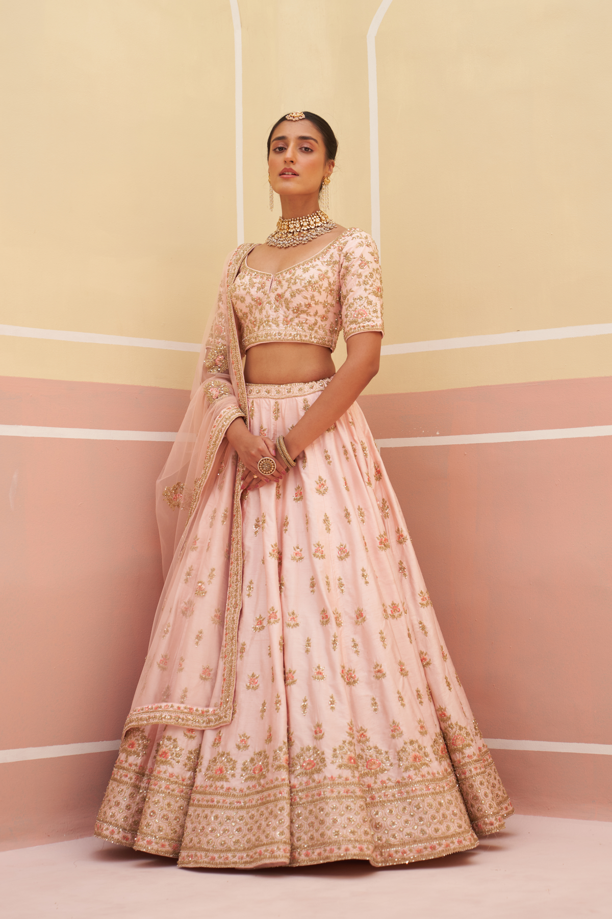 Pink Raw Silk Lehenga Set