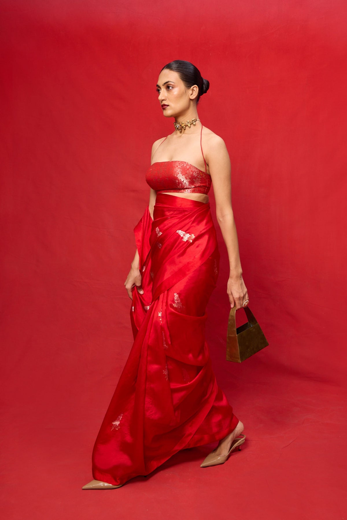 Handwoven Red Silk Embroidered Saree