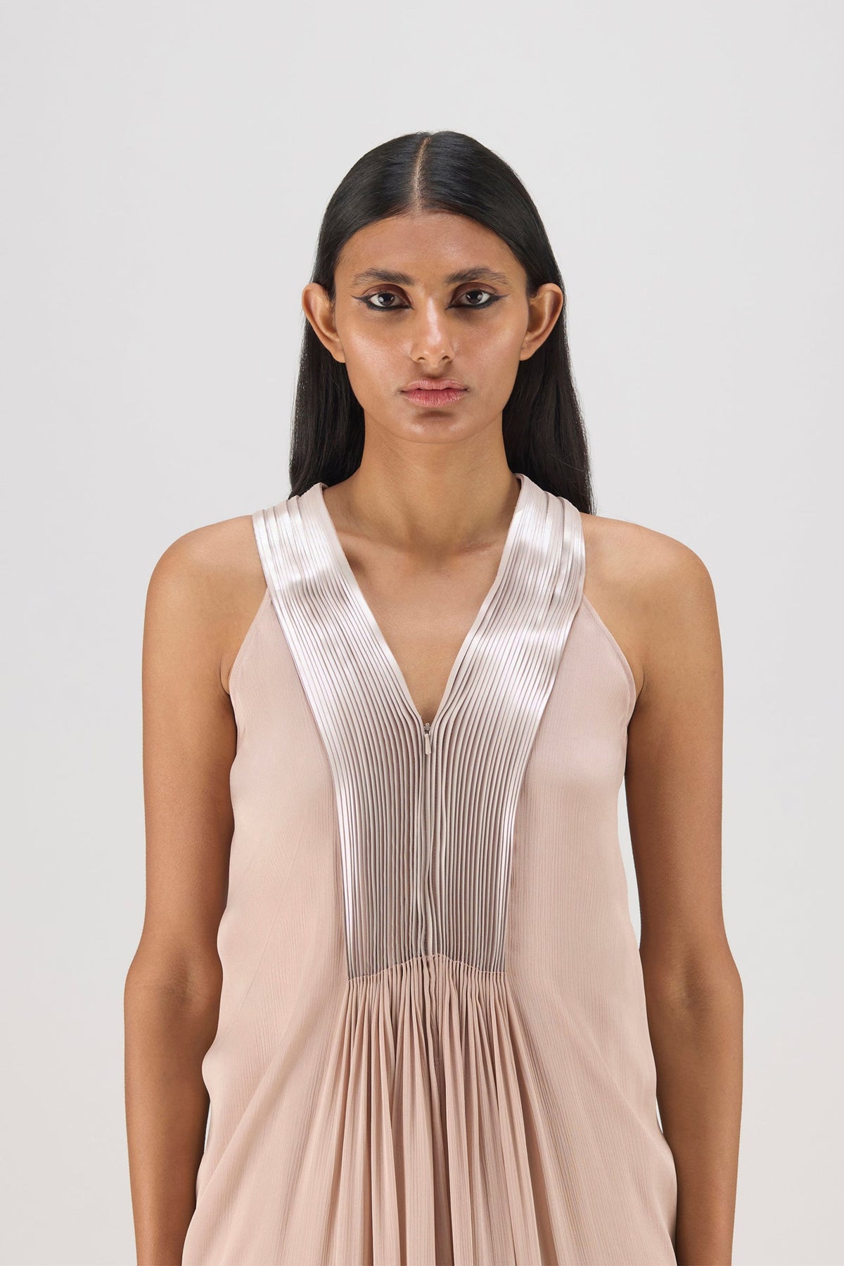 Pleated Fluid Gown in Skin