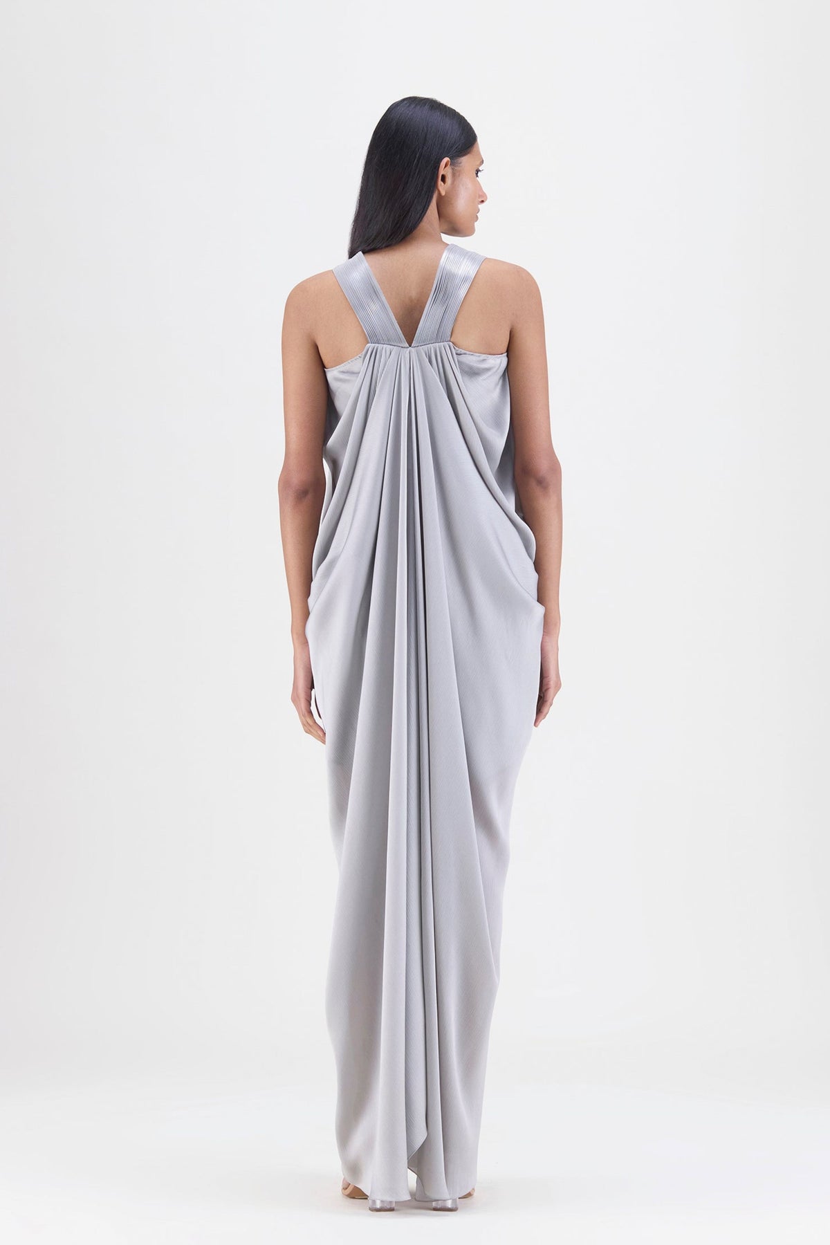 Structured Plisse Gown in Steel