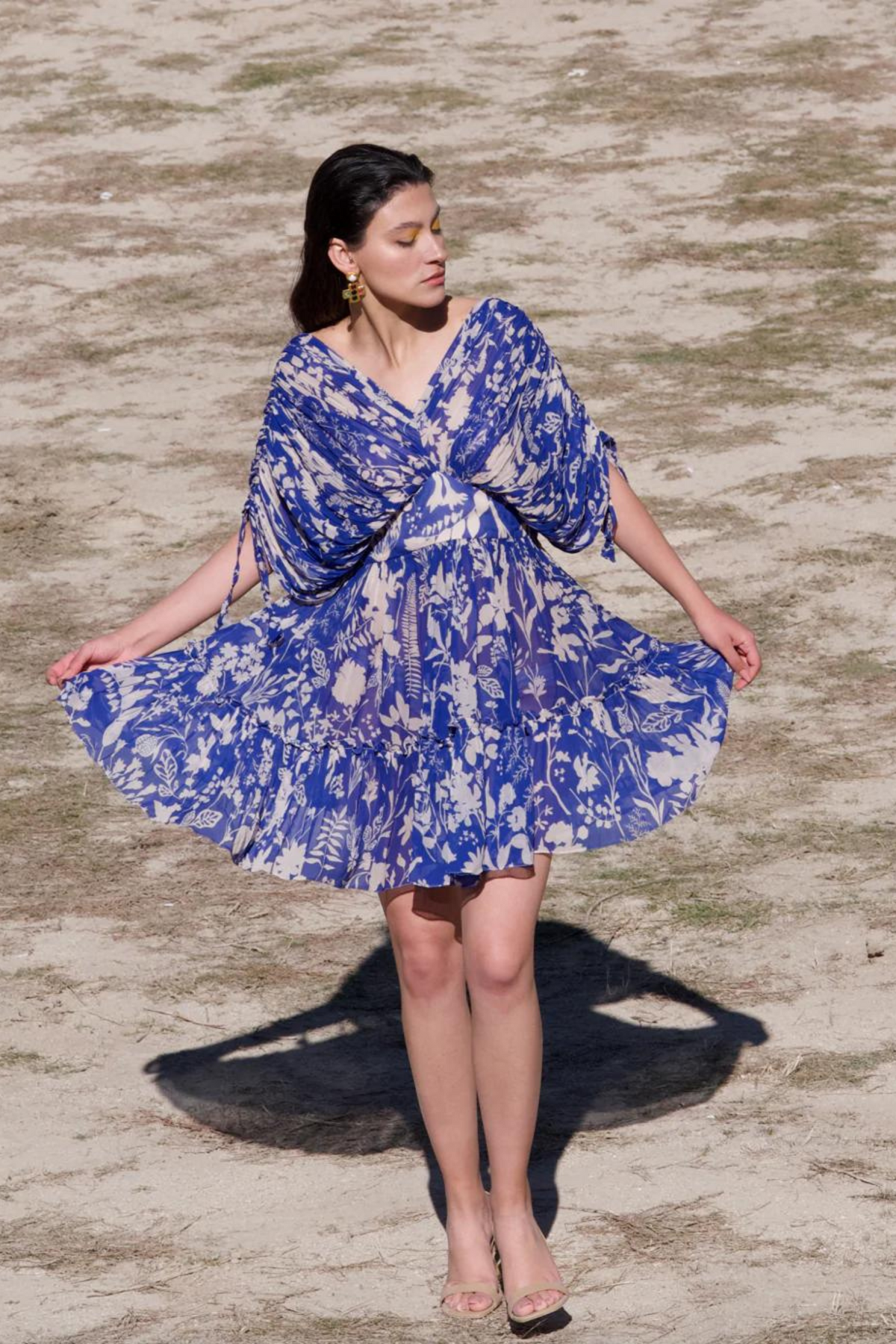 Micro-pleated Printed Short Dress