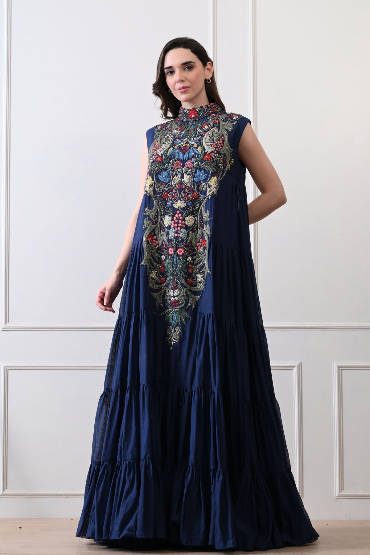 Blue High-neck Maxi Dress