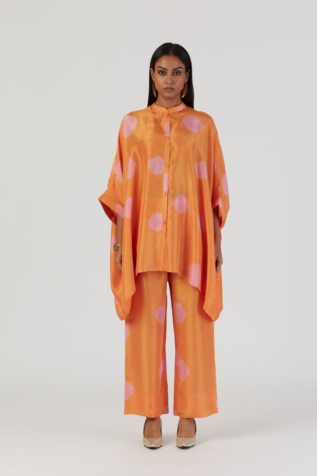 Orange Tie-Dye Silk Kaftan Set
