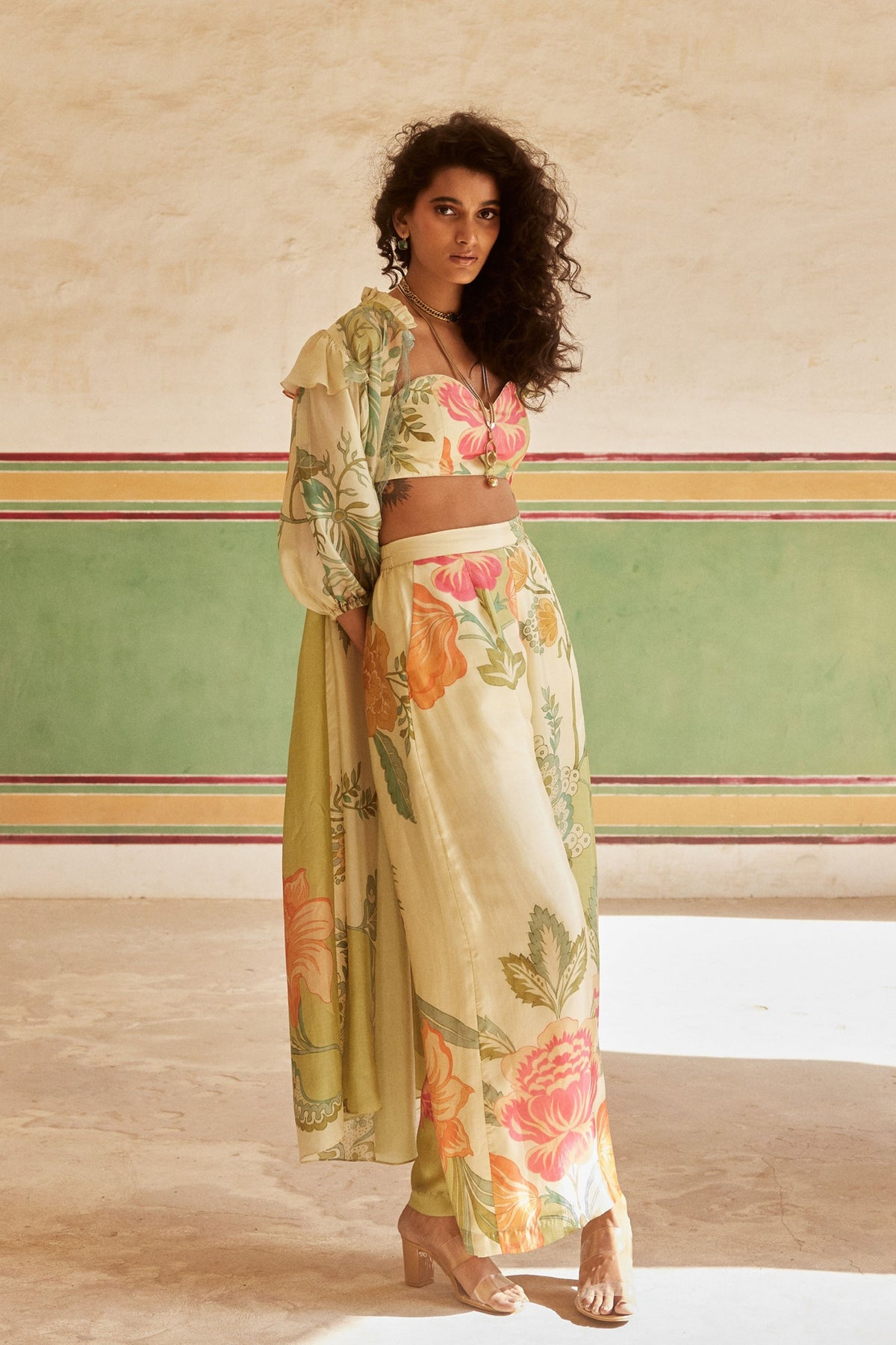Printed Pastel Green Jacket Set