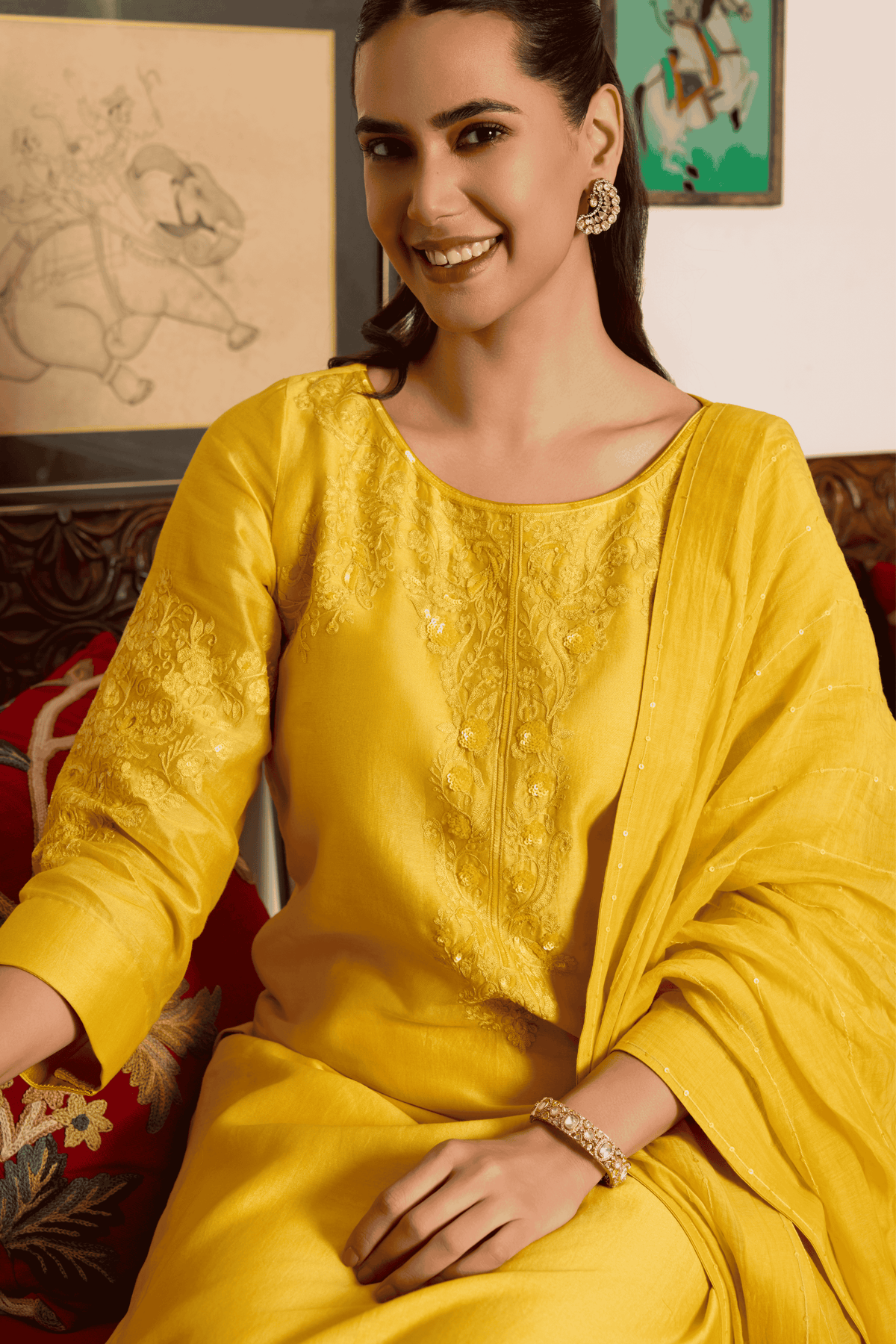 Yellow Silk Kurta Set