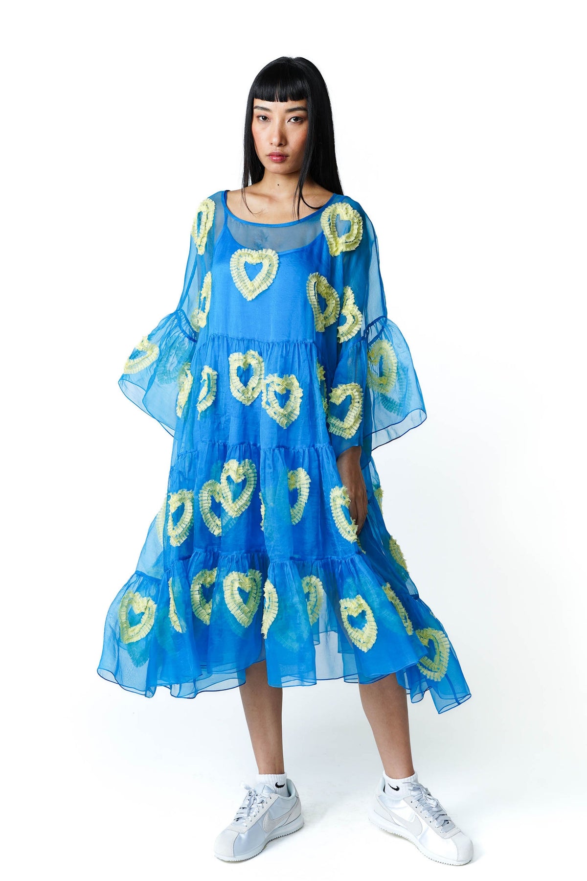 Lime Blue Hearts Tier Dress