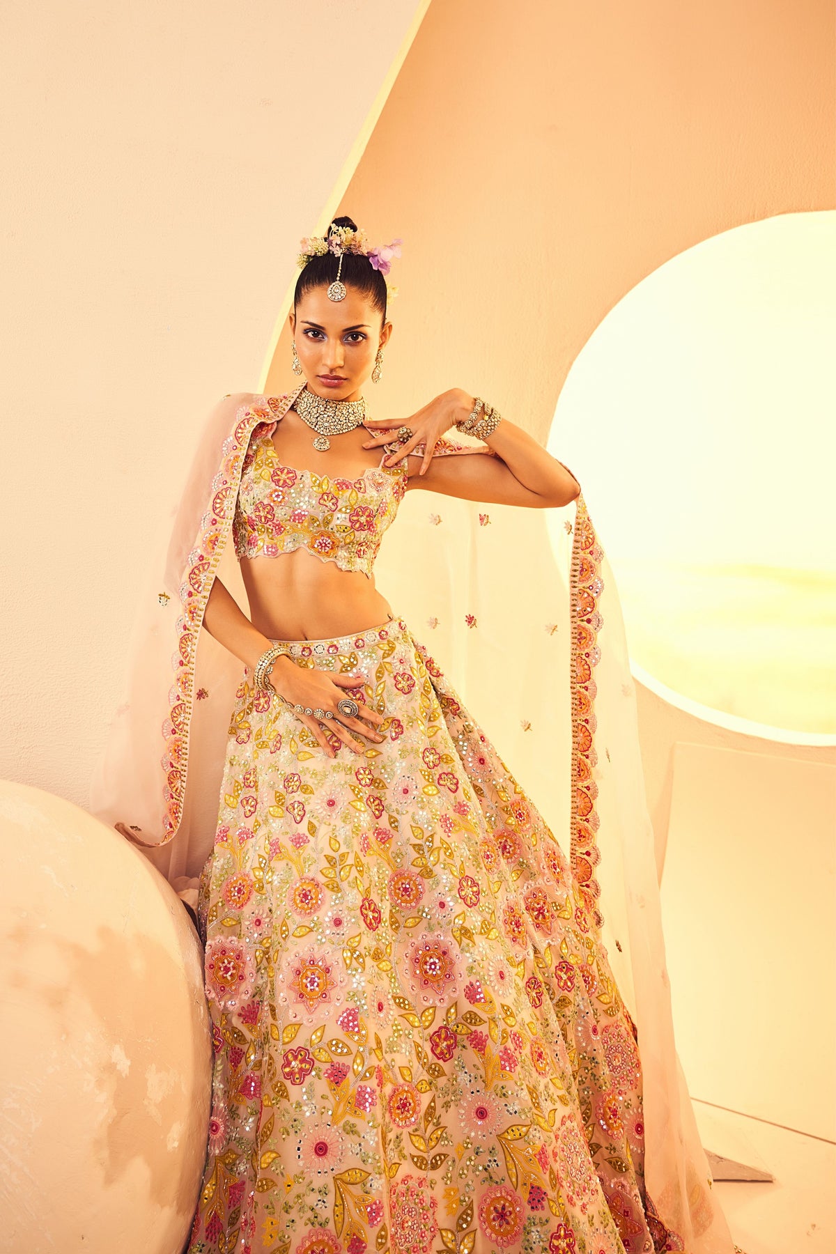 Ivory Aplique Lehenga