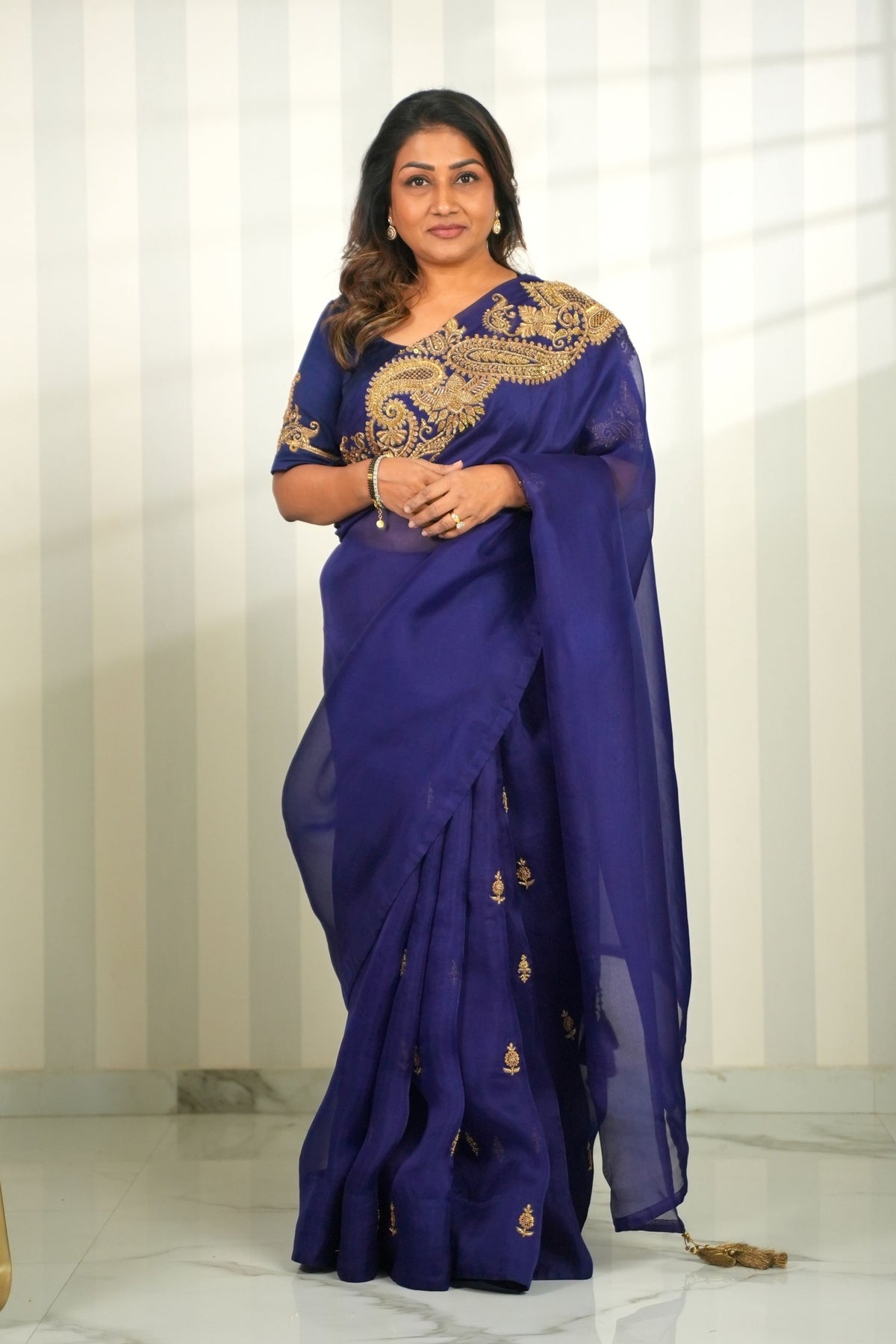 Kamli Zardozi Organza Saree Set